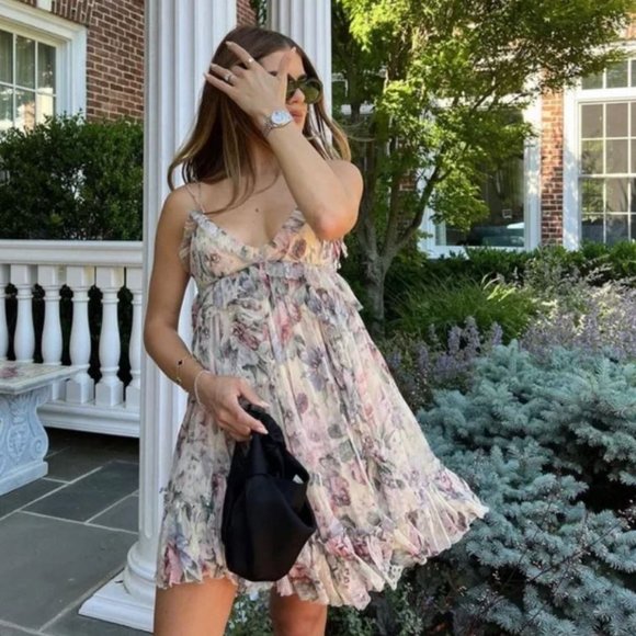 Zimmermann Floral Mini Dress - Pink and Cream - Picture 2 of 12